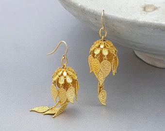 Korean traditional gold earrings dangle , kingdom dynasty Kpop earrings, jumong seoul korea jewelry, sterling silver earrings