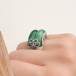 Sterling Silver Gemstone Ring – NASCHENKA Handmade Silver craft Korean Jewelry, Traditional Jade Coral Amber Design