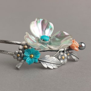 Korean hair pin , korean traditional jewelry - Kdrma hair stick , Korean gifts , korea hanbok hair stick binyeo silver , flower stick binyeo