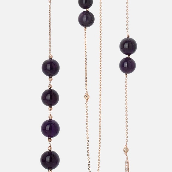 Seoul traditional Korean accessories women accessories jewelry necklace Deep purple  long amethyst Necklace goldKorean fashion jewelry