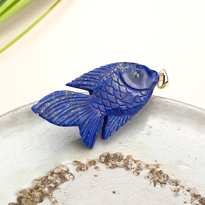 Seoul Fish pendant gold, Blue fish natural lapis lazuli pendant gold,  handmade jewelry pendant for necklace, blue pendant gold