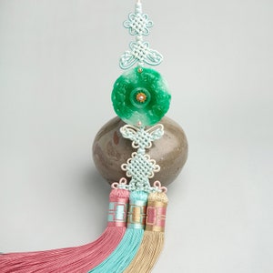 LIMITED Korean Silk Jade Norigae - High quality Korean Traditional Handmade Triple Silk NASCHENKA Tassel Hanbok Accessory Luck