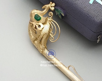 Royal Phoenix binyeo  Seoul NASCHENKA Traditional Korean hanbok long handmade hair stick pins with silver binyeo 비녀 Korean fashion jewelry