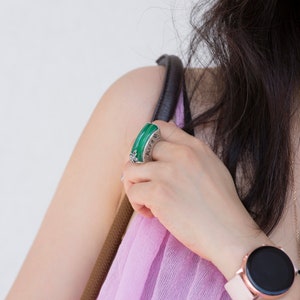 green korea silver ring, hanbok silver ring korea hanbok ring, korea ring, hanbok green ring
