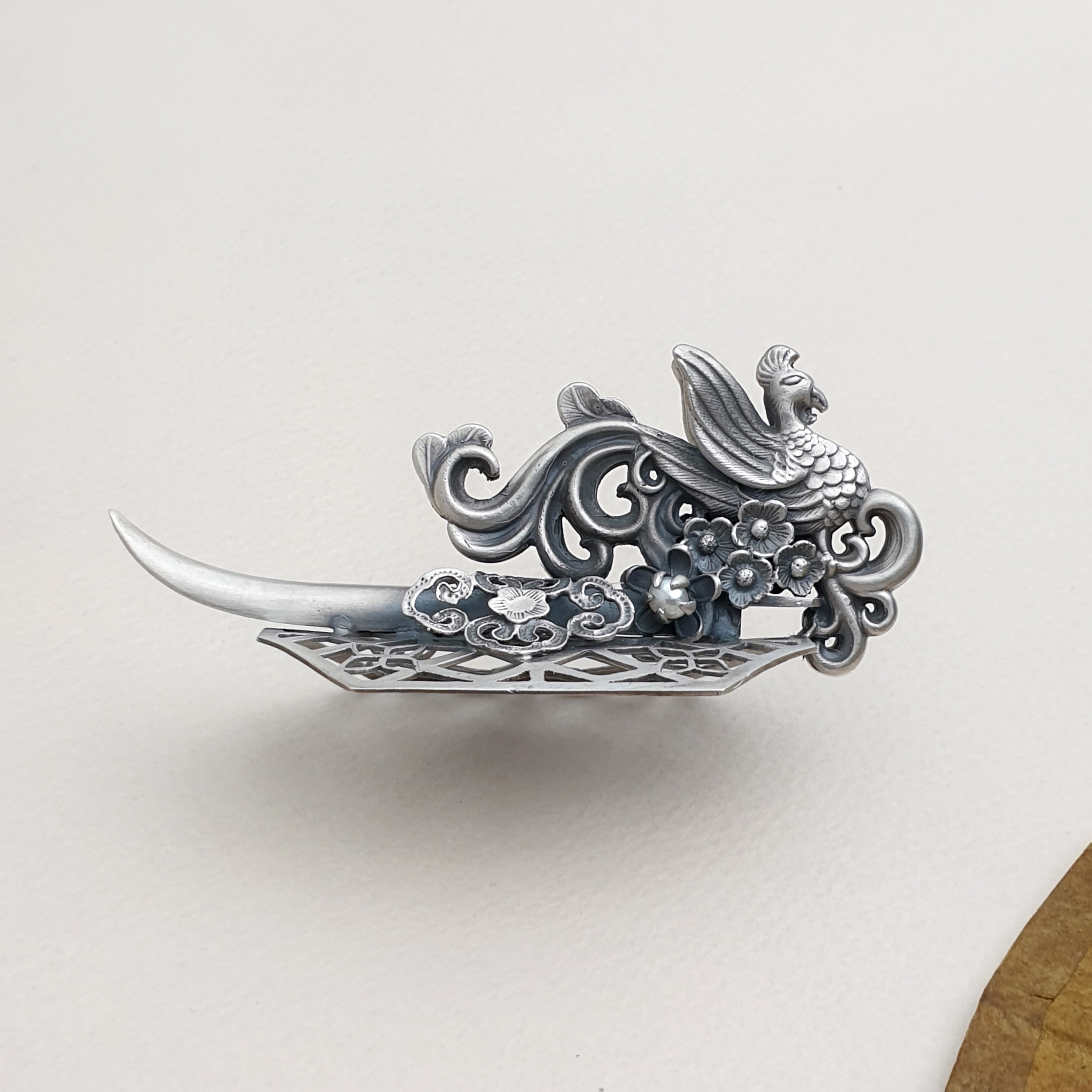 Traditional Korean Phoenix Hairpin – Sterling Silver Hanbok Bridal