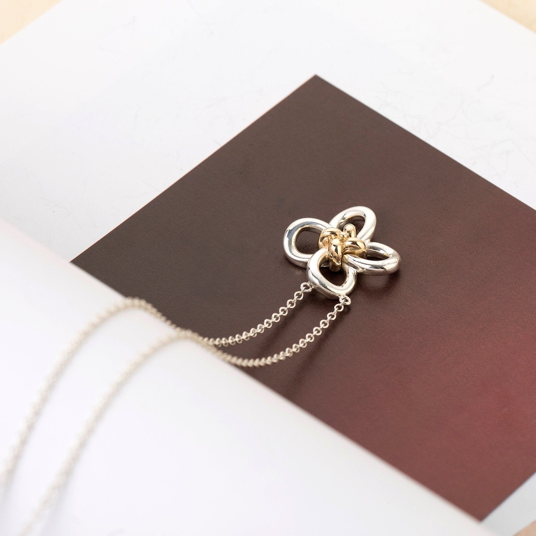 Korean Knot Necklace, Silver & 14K Gold Necklace, Sterling