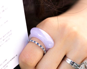 The art of Korea Handmade Purple Natural Jade Ring, Sterling Silver Hanbok Jewelry, US 9.5