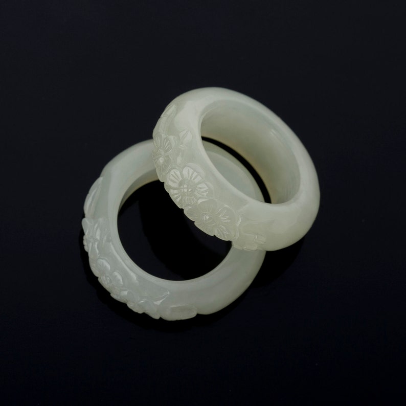 Seoul White jade rings set NASCHENKA Traditional Korean Hanbok rings jewelry for women , moms gift , bridal wedding band ring gift image 1