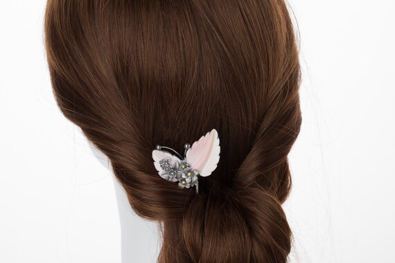 Korean Hair Pin Butterfly Hair Clip With Flowers, Silver 