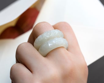 Handmade Sterling Silver Jade Twin Rings - Korean Wedding Jewelry