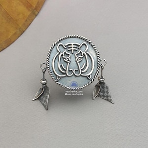 Seoul Natural gemstone Silver Brooch, Traditional Korean brooch, Modern Handmade Hanbok Accessory,