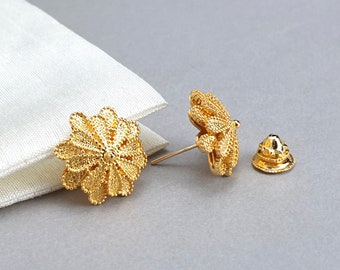 Ancient Korean kingdom dynasty earrings silver, Korea traditional, Korean dynasty queen earrings, yellow stud flower earrings silver