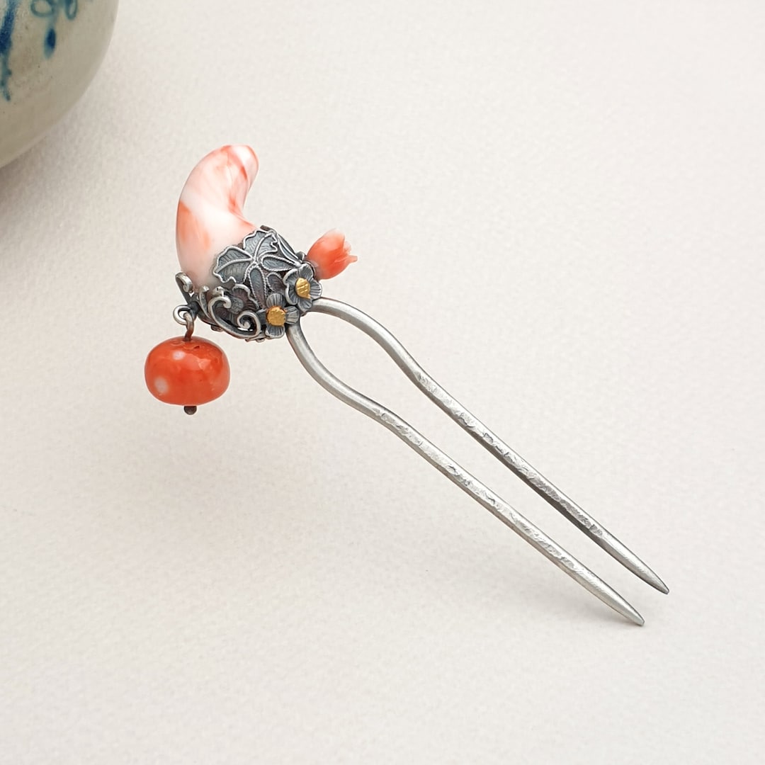 Korean Hair Pin Korean Hair Clip Coral Hair Silver Fork Etsy