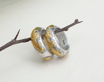 Korean Handmade Silver and 24k Gold Twin Rings – Bat Motif for Good Fortune and Blessings