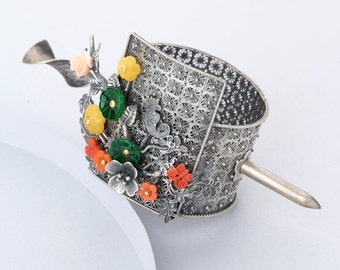 Korean Topknot Seoul traditional Korean accessories Traditional Korea king&#39;s crown in silver , handmade jewelry, Kdrama jewelry for man