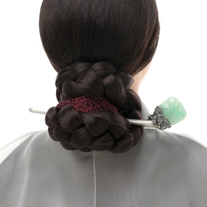 Korean hair Handcrafted Sterling Silver binyeo Seoul NASCHENKA Traditional Korean hanbok long handmade hair stick pins with silver binyeo 비녀