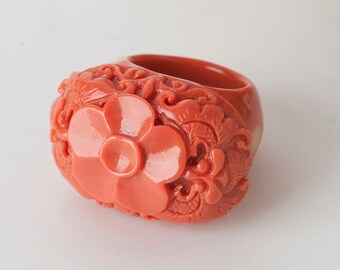 US 6.5 ~ 7 Anillo de banda de coral naturalJoyería de moda coreana