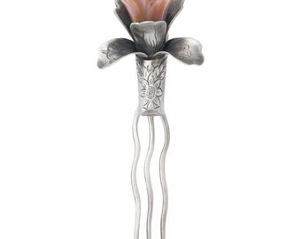 Korean hair pin  Jade Flower Pin, Sterling Silver Accessory, Gemstone Hair Jewelry Korean wedding gift The price is for one piece silver