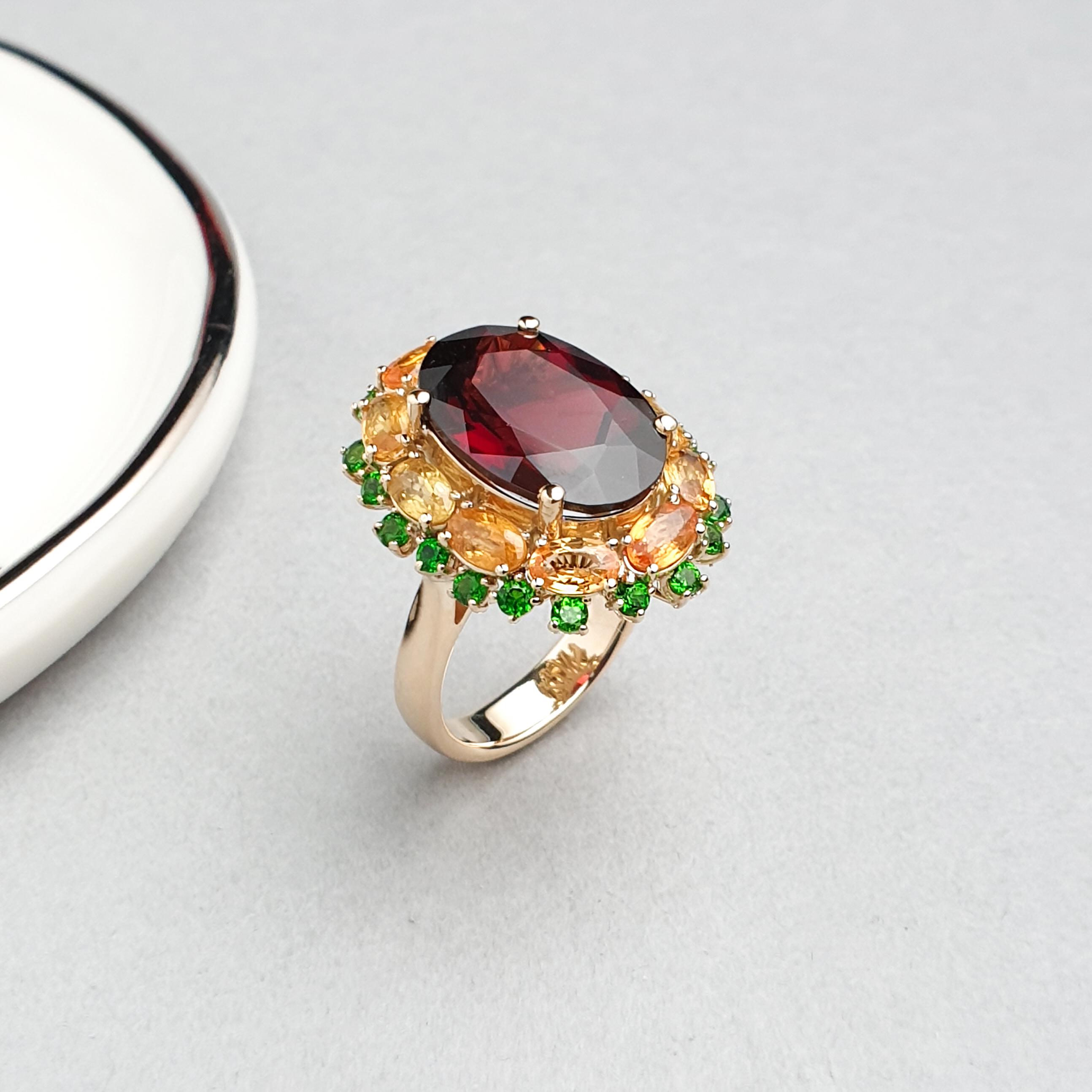 Ultimate Garnet 14K Gold Ring – Statement Natural Gemstone Ring – Royal Korean Heritage Handmade Jewelry by NASCHENKA
