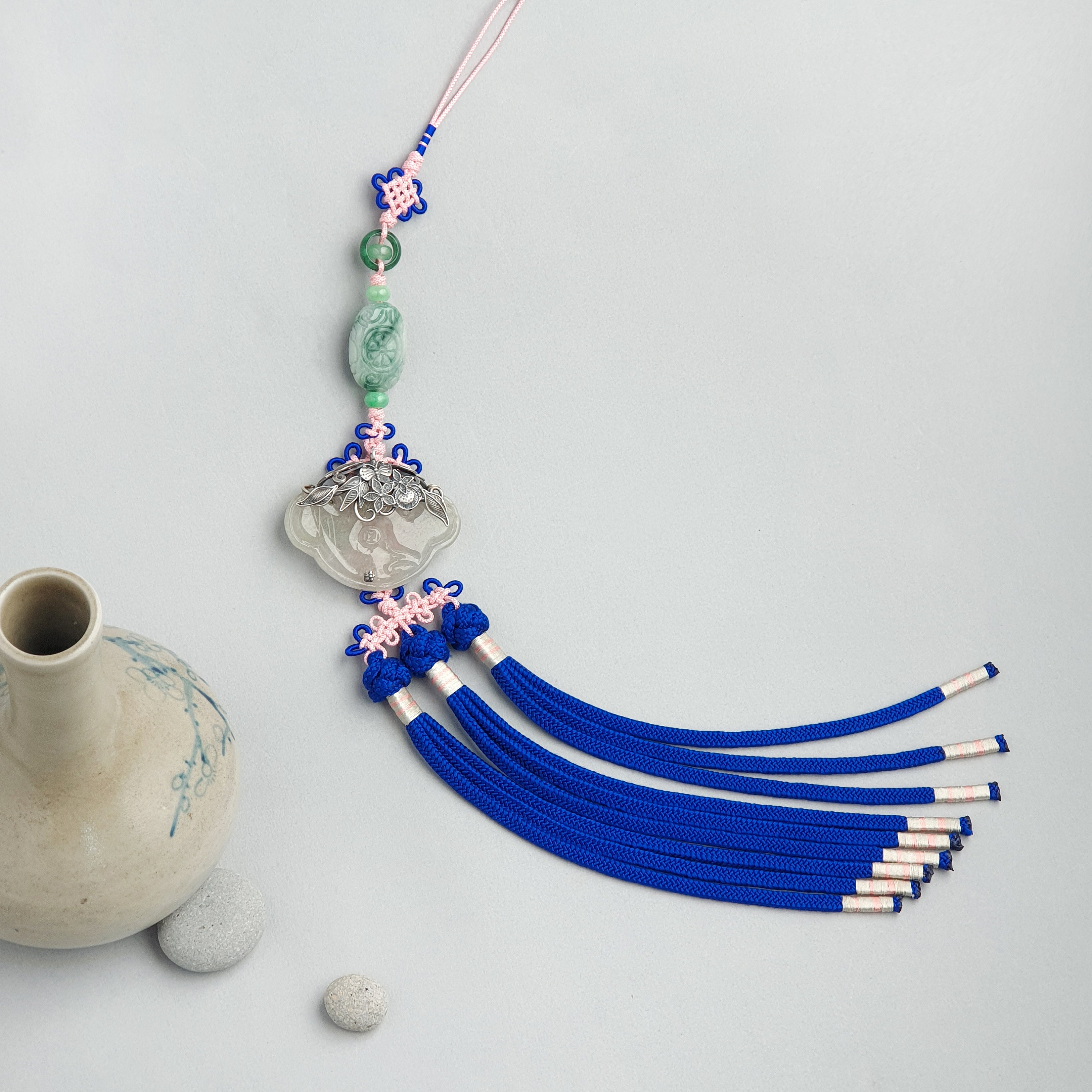 Real Silk Korean Norigae Tassel | Jade Hanbok Accessory, Handmade Knotting