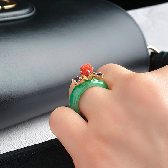 Green Jade Ring Size 6, Korean Hanbok Ring, Red Coral Ring, Rose Coral  Green Jade Ring, Korea Hanbok Ring, Mr Queen Kingdom Jewelrynaschenka - Etsy