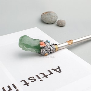 Korean hair binyeo Authentic South Korean Handcrafted 925 Silver Hairpin 비취 옥 비녀 natural jade Binyeo Korean hanbok accessories