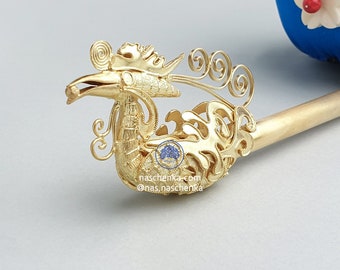 Handmade Sterling Silver Phoenix Binyeo, Korean Traditional Hairpin, Royal Accessory NASCHENKA