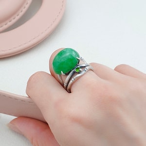 Sterling Silver Gemstone Ring – NASCHENKA Handmade Silver craft Korean Jewelry, Traditional Jade Coral Amber Design