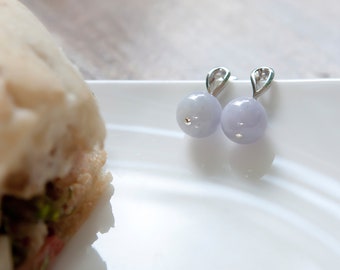 Purple Jade Earrings, Sterling Silver, Korean Jewelry
