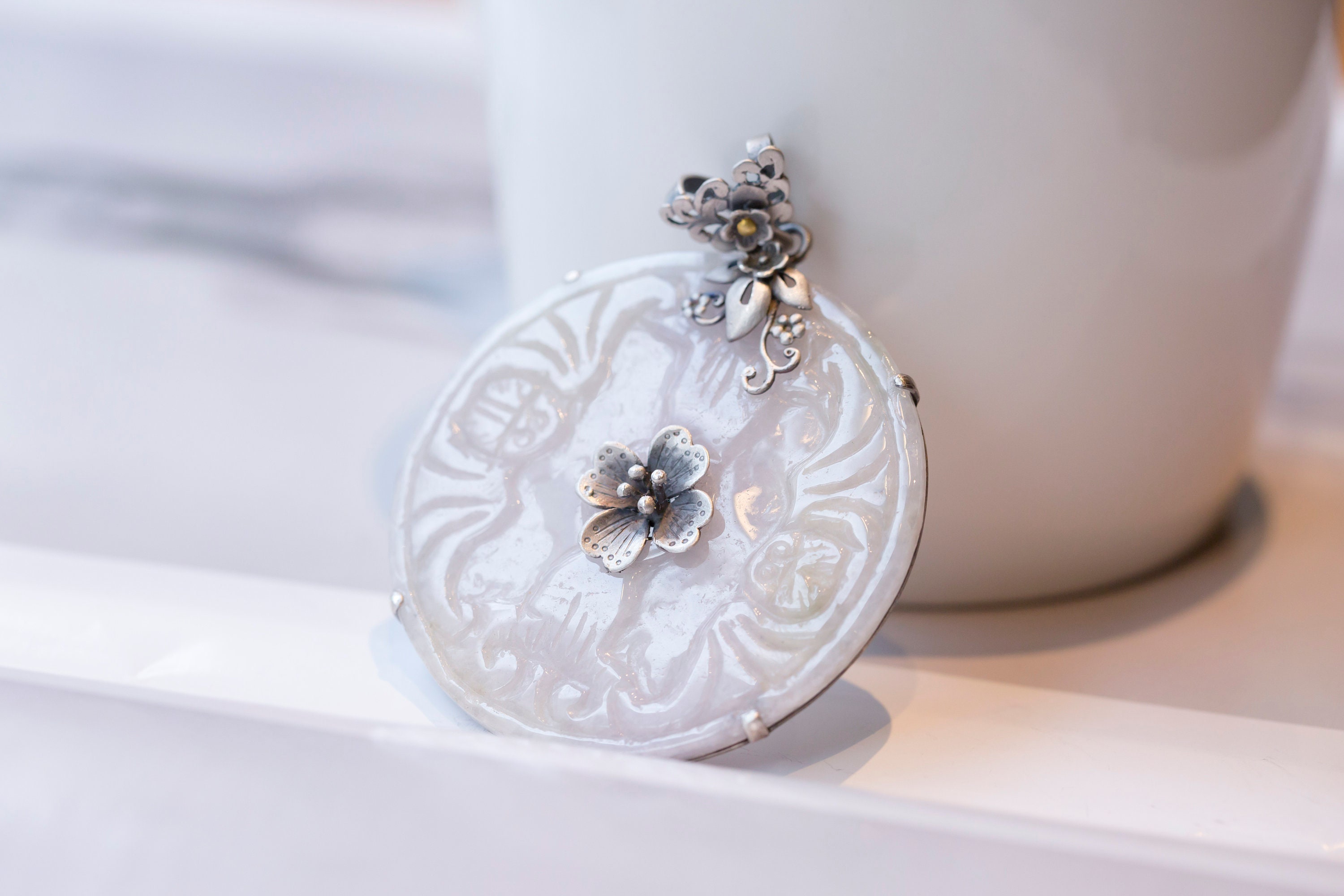 925シルバー翡翠ペンダント – 韓国産宝石ネックレス、ハンドメイド