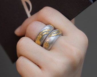 Seoul Korean Wedding Rings Set NASCHENKA Traditional Korean Hanbok silver rings set jewelry for women, wedding band ring gift