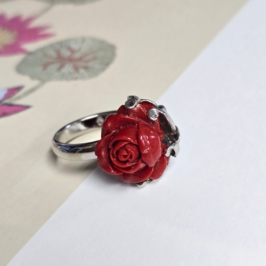 Handmade Sterling Silver Red Rose Ring • Korean Hanbok Jewelry - Etsy