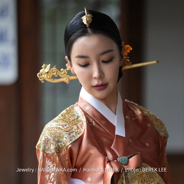 Seoul Korean Cheopji historical korean drama hair tiara, hanbok hair accessories, korean dynasty phoenix and dragon hair pin