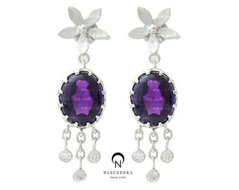 Handmade Sterling Silver Amethyst Korean Earrings, Women's Jewelry