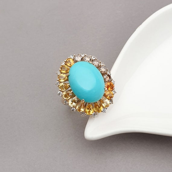 4.68 ct. Sleeping Beauty Turquoise Cabochon and Diamond 18k Yellow Gold  Dome Ring at 1stDibs | turquoise cabochon ring, cabochon turquoise ring