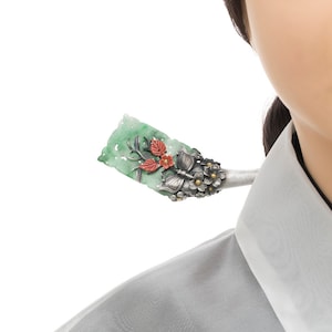 Seoul NASCHENKA Traditional Korean hanbok long handmade hair stick pins with silver binyeo 비녀Korean fashion jewelry