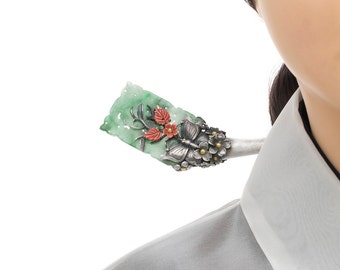 Seoul NASCHENKA Traditional Korean hanbok long handmade hair stick pins with silver binyeo 비녀Korean fashion jewelry