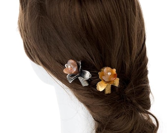 Korean hair pin  Jade Flower Pin, Sterling Silver Accessory, Gemstone Hair Jewelry Korean wedding gift