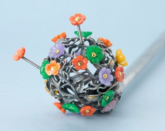 Seoul NASCHENKA Traditional Korean hanbok long handmade hair stick pins with silver binyeo 비녀Korean fashion jewelry