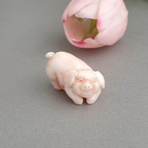 Peut inclure: Une petite figurine de cochon en corail sculpt&eacute; de couleur rose. Le cochon sourit et a un visage d&eacute;taill&eacute;.