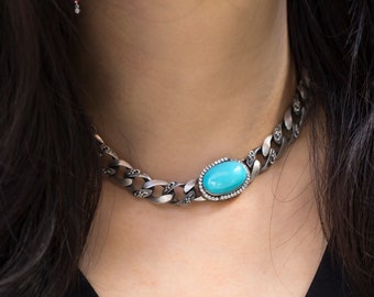 Wonderful Korea Handmade Turquoise Choker Necklace Vintage