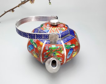 Korean Silver Kettle Tea Set, Antique Chilbo Enamel, NASCHENKA