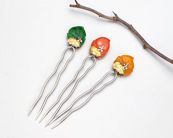 traditional Korean accessories Joseon hairpin Korean hair pin , Traditional Korean Hair , Natural yellow coral jade hair hanbok stick silver