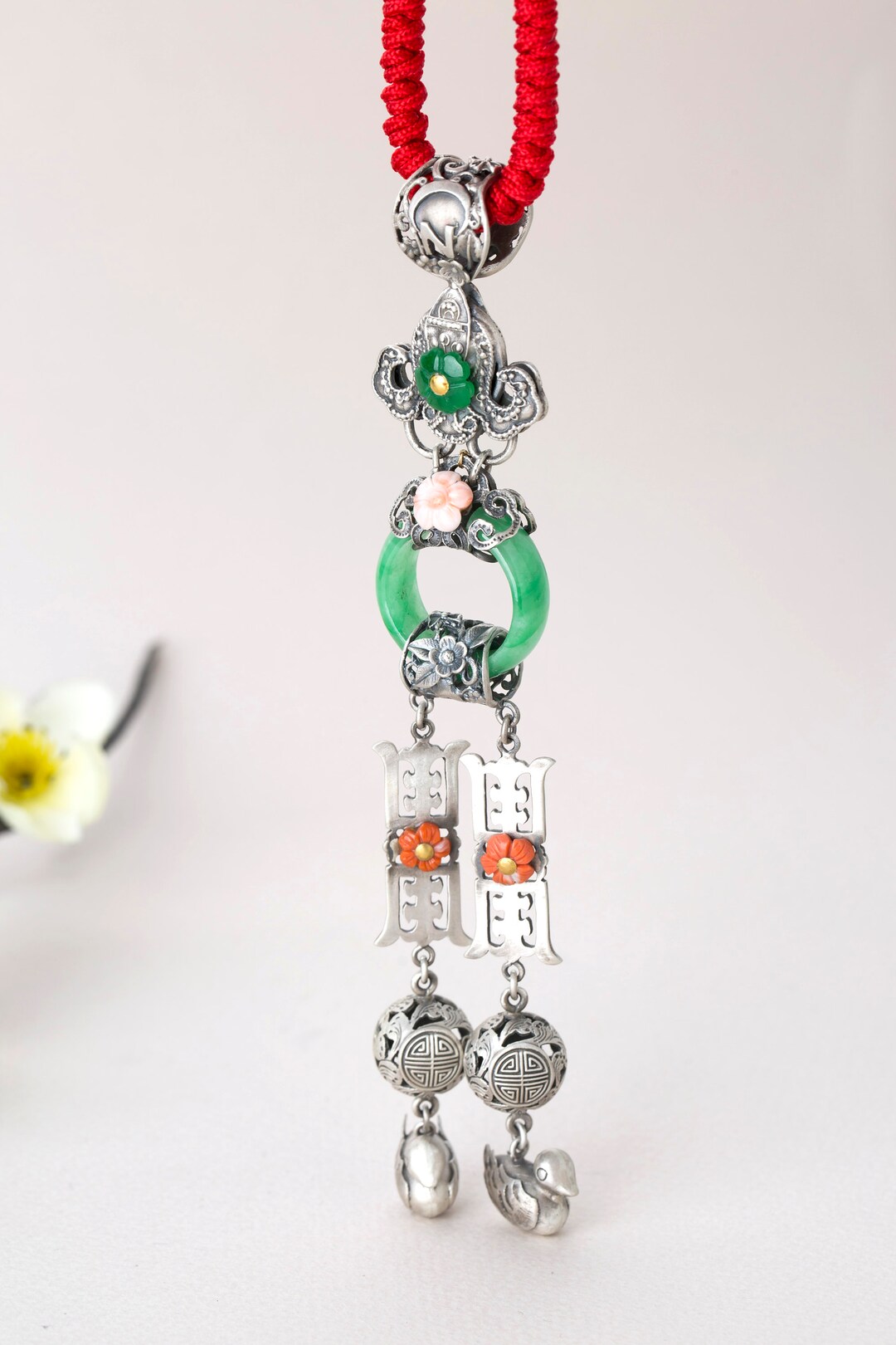 Traditional Korean Jewelry Jade Pendant Necklace Silver, Korean Wedding