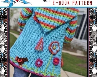 Crochet Pattern Springtime Friends Hoodie Sweater Butterfly Bird Spring Kids Child Girls
