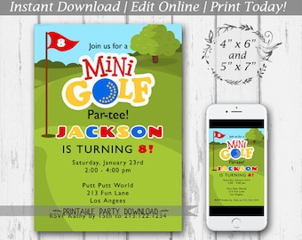 Mini Golf Birthday Party Invitation: Editable Template (Digital Download)