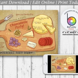 Charcuterie Party Invite | Bring Your Own Board Customize Personalize  Editable Template Printable  - Instant Download 4x6 and 5x7