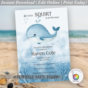 Whale Baby Shower Invite | Digital Baby Boy Editable Printable Invite Template - Instant Download 4x6  5x7