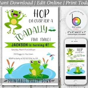 Frog Birthday Party Invite | Toadally Fun Birthday Customize Personalize Editable Template Printable  - Instant Download 4x6 and 5x7