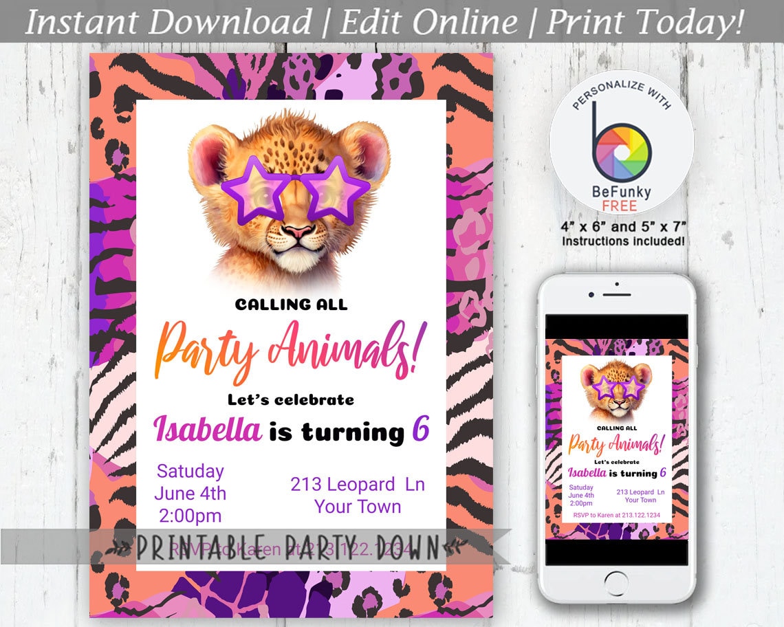 party-animal-birthday-party-invite-wild-leopard-cheetah-birthday-editable-template-printable-instant-download-4x6-and-5x7-etsy